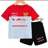 Children's t-shirt set for August 17th, Indonesian Independence Day, ages 1-15 years