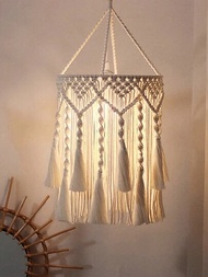 1個波西米亞風格手工編織家居裝飾吊燈燈罩,流蘇裝飾,古董風格客棧燈框