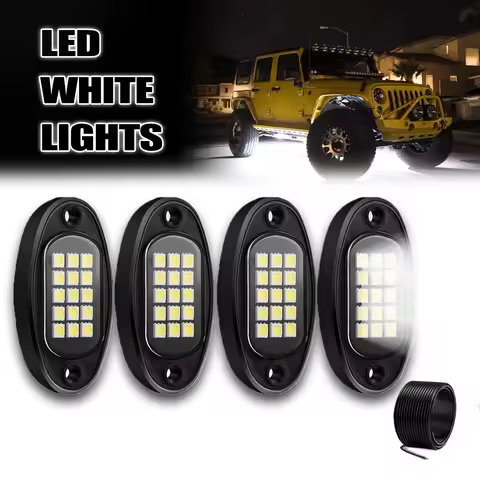 4/10 Pods White LED Rock Lights, Car Underglow Lighting, 6000K White, 12V Hardwired Trail Lighting f