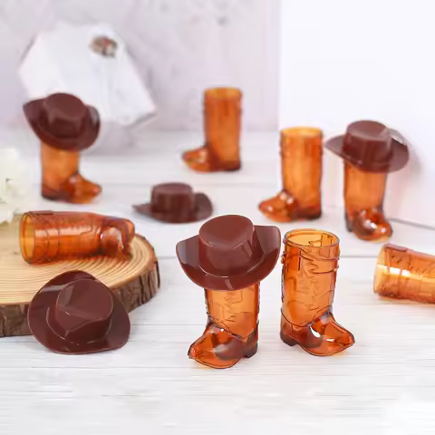 10PCS Cowboy Boot Shot Glasses with Cowboy Hats Mini Plastic Shot Glass Cups For Birthday Party Deco