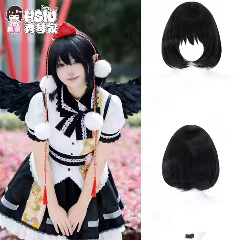Aya Shameimaru Cosplay Wig Fiber Synthetic Wig HSIU 35cm Black Short Wig Anime Game Cosplay