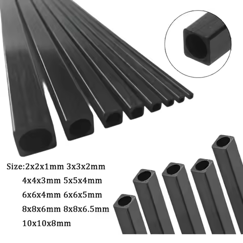 1/2/3pcs carbon fiber square tube Length 500mm 2x2x1mm 3x3x2mm 4x4x3mm 5x5x4mm 6x6x4mm 6x6x5mm 8x8x6