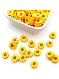 50入組聚合物黏土向日葵魅力空格珠,混合黃色花卉珠子,適用於手工diy手鍊、項鍊和珠寶製作