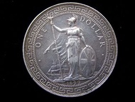 英國貿易銀圓-1899年(大清光緒廿五年)英國不列顛尼亞女神手持國盾遠洋艦壹圓(Victorian Silver Trade Dollar)貿易大銀幣(俗稱站洋,有驗銀戳,英女皇維多利亞時期)