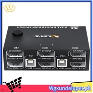 【W】KCEVE 8K Dual Monitor KVM Switch,Displayport 1.4 KVM Switch 2 Monitors 2 Computers 8K 30Hz 4K 144