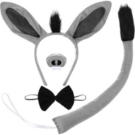 Beaupretty Donkey Costume Kit Donkey Headband Animal Ears Tail Set Headband Bowtie Nose Tail Hallowe