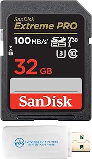 SanDisk 32GB SD Extreme Pro UHS-I Memory Card Works with Sony Mirrorless Camera ZV-E1 (SDSDXXO-032G-GN4IN) C10 U3 V30 4K UHD Bundle with (1) Everything But Stromboli SDXC Card Reader