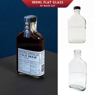 180ml Glass Bottle | Flat Water Bottle for Cold Brew Coffee Slim Water Bottle/ Botol Kaca Leper Toni