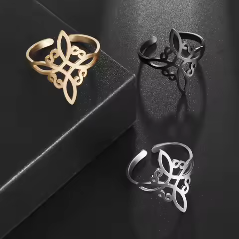 Women\'s Witchcraft Witch Knot Ring Stainless Steel Supernatural Opening Adjustable Ring Irish Celti
