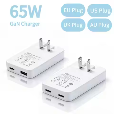 65W Dual Port Ultra Thin GaN Fast Charger, for Laptop Tablet Phone, Compatible with iPhone 15/14/13 