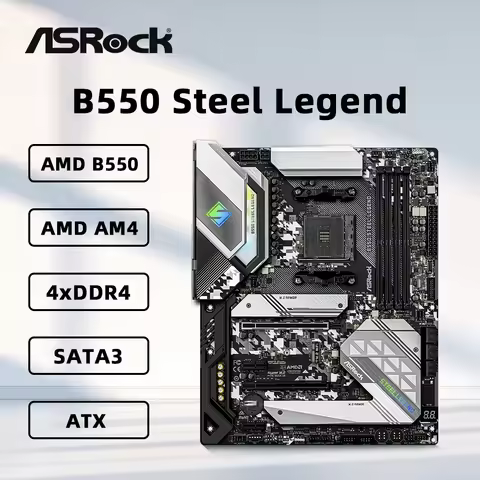 ASRock B550 Steel Legend Motherboard AMD AM4 Socket Support 5800X3D 5700X 5600G CPU 4xDDR4 4533MHz 1