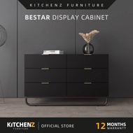 KitchenZ Bestar Series 4FT Display Cabinet with 6 Drawers Storage Cabinet Living Metal Leg - 1275-BK
