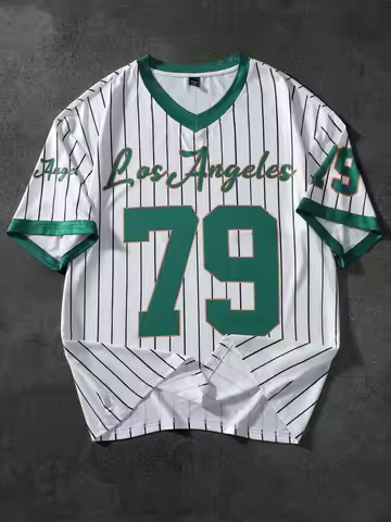 Oversized Men's Casual Sports Style Loose Fit Large NB.79 Print T-Shirt Mesh Striped Short Sleeved F