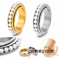 CHIHIRO11Z9D Stackable Ring, Imitation Pearl 6mm Width Spinner Ring, Elegant Gold or Silver Spinner 
