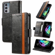 全城熱賣 - 適用於 Motorola Edge 20 卡士諾 商務拼接皮套雙磁扣左右開皮套 帶支架&卡槽&錢夾（黑色）