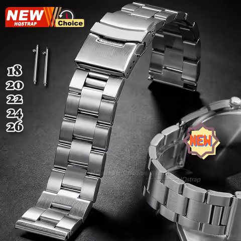 Flat Interface Stainless Steel Strap for Oyster Watch Band 18mm 20mm 22mm 24mm 26mm Metal for Seiko
