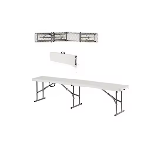 6FT 183CM Folding Bench Portable Picnic Garden Bench White Plastic Bench Patio Camping Stool