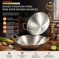 Mainth 24-45CM Periuk Stainless Steel Double Ear Non Stick Wok untuk Dapur Kitchen Stove Kuali Besar