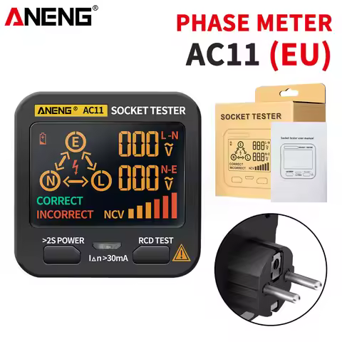ANENG AC10/AC11 Socket Detector US/EU/UK Plug Ground Zero Line Plug Polarity Phase Detector Socket T