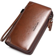ZZOOI Men's wallet long wallet wallet leather first layer cowhide wallet men's zipper youth business clutch