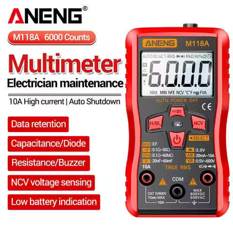 ANENG M118A Digital Multimeter Tester Non-contact Induction AC/DC Voltage Current Capacitance True R
