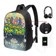 My Singing Monsters Backpack Laptop USB Charging Backpack 17 Inch Travel Backpack School Bag Large Capacity Student School Bag