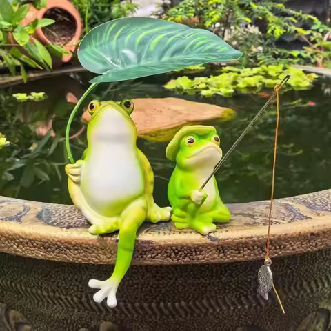 Cartoon Resin Frog Figurine Creative with Leaf Garden Frog Statue Landscape Decoration Craft Frog Or