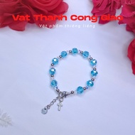 [Meaningful Gift] 8mm crystal rosary bracelet mixed with stainless steel for women