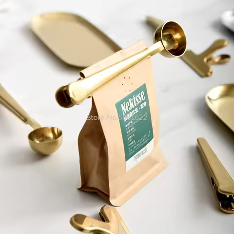 Two-in-one Stainless Steel Coffee Spoon Sealing Clip Kitchen Gold Accessories Recipient Cafe Express