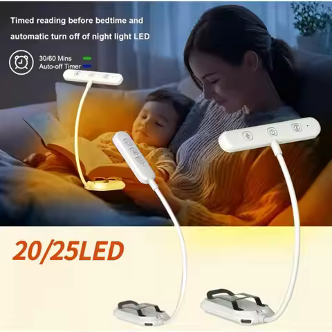 25/20 LED 3 Color Temperature 5 Level Brightness Reading Light USB Rechargeable Clip-On Book Light f