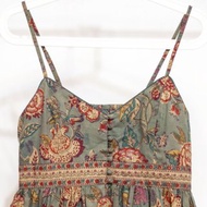 木刻印純棉洋裝 印度棉有機棉背心洋裝 手工蓋印吊帶洋裝-花朵風