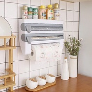 Wall-Mount Paper Towel Holder Sauce Bottle Storage Rack 4 In 1 Plastic Film Cutter Mutiftion Kitchen