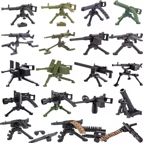 MOC Military Weapons Building Blocks Maxine M1919A4 Gatlin Heavy Machine Guns Army Soldiers Figures 