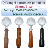 51mm Bottomless Portafilter with thtee ear for Dolonghi EC680/EC685/EC850/EC880/EC885/EC890/ SMEG Co