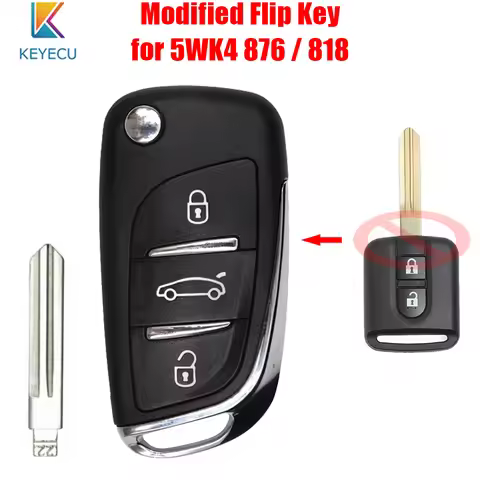 KEYECU 5WK4 876 / 818 Modified Flip Remote Car Key 433MHz PCF7946 for Nissan Qashqai Elgrand X-TRAIL