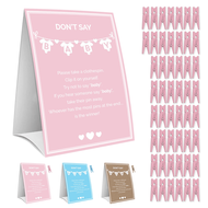 Baby Shower Games - Don't Say Baby Game, 1 Sign And 50 Mini Clothespins, Creative (Pink, Blue, Brown