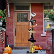 QINJUE Halloween Witch Broom Decor, Ghost With Base Lighted Halloween Witch’s Broom,  Wooden Garden 