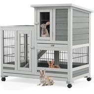YODOLLA Rabbit Hutch Small Animal Hutch for Small Animals, 94 cm Guinea Pig Hutch with Run, Indoor R