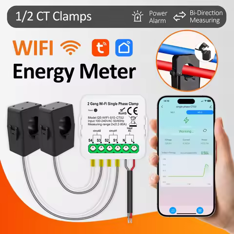 Tuya WiFi Smart Energy Meter AC100-240V 1/2CT Clamp App Control 80A Power Monitor Electricity Statis