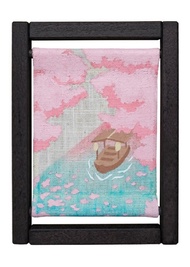 京都手繪亞麻畫框-櫻花花筏