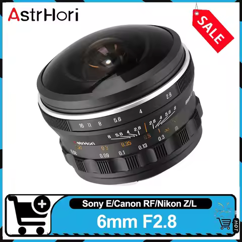 AstrHori Full Frame 6mm F2.8 Circular Fisheys Lens Ultra-Wide Angle Manual Focus Camera for Sony E N