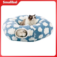 Round Cat Tunnel Toy Plush Cat Tunnel Bed with Hanging Balls – Washable Indoor Donut Tunnel Toy for 
