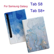 Casing Case For Samsung Galaxy Tab S8 11inch S8+ 12.4" PU Leather Cover Marble Pattern