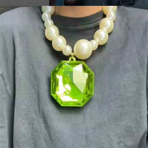 Exaggerated Multilayer Women's Pearl Necklace Fashion Love green crystal pave stone Pendant Hypoalle