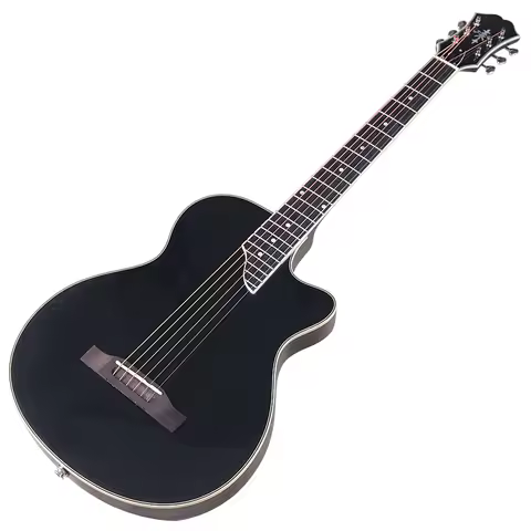 Black Silent Acoustic Electric Guitar Solid Okoume 39 inch Electric Acoustic Guitar With Tuner Funct