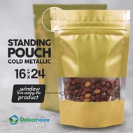 STANDING POUCH WINDOW ZIPLOCK GOLD METALIZED DELKOCHOICE 16X24