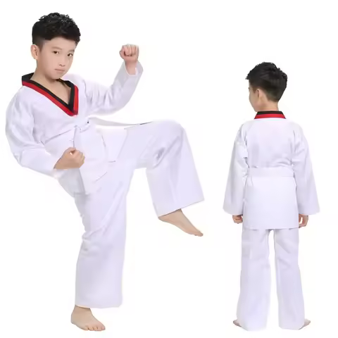 White Taekwondo Uniforms WTF Karate Judo Taekwondo Dobok Clothes Children Adult Unisex Long Sleeve T