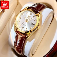 OLEVS 2023 Ladies Watch Waterproof Official Genuine Brand Casual Fashion Leather Strap Gold Watch Gift