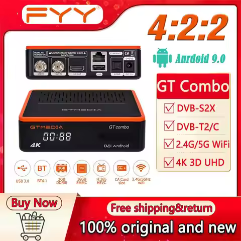4K Ultra HD TV Box GTMEDIA GTCOMBO Android 9.0+DVB-S2X/T2/C/ATSC-C(J.83B)/ISDBT Decoder Satellite Re