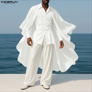 เสื้อ INCERUN สำหรับผู้ชาย Streetwear ในฤดูใบไม้ร่วงแหลมเสื้อแขนยาว Faux สองชิ้นเสื้อผ้าสไตล์ตะวันตก